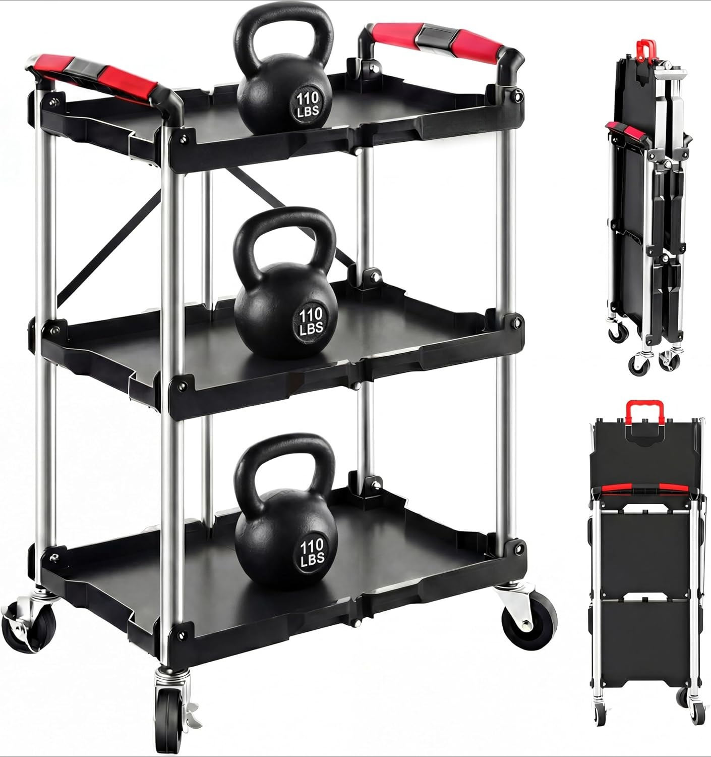 Home Improvement Supplies - 3-Shelf Foldable Rolling Utility Service Cart